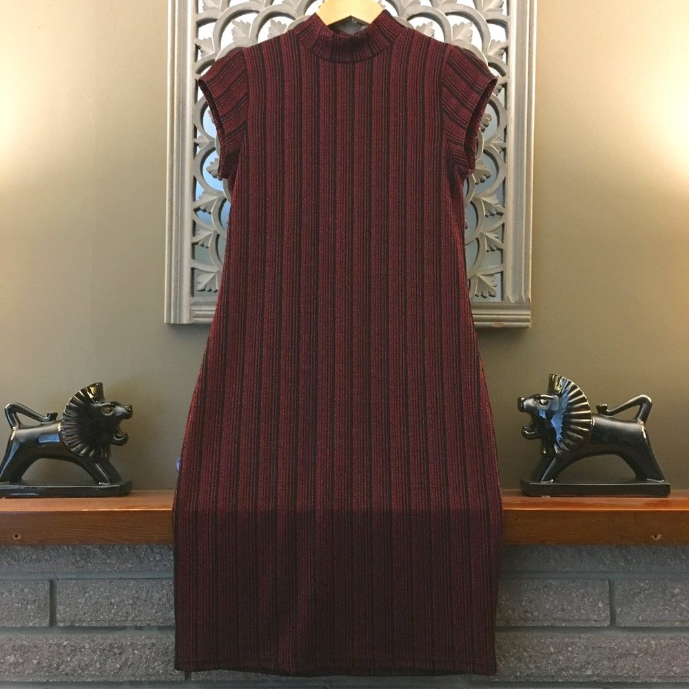 NWT Scandinavian Kaffe Ruby Red Metallic Mock Neck Sparkle Dress - M - Picture 4 of 15